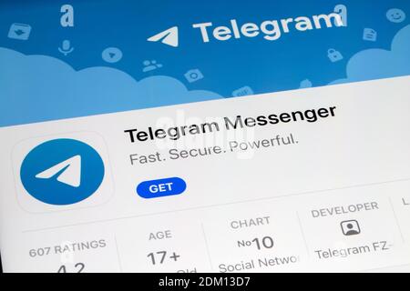 Ostersund, Sweden - August 2, 2020: Telegram Messenger app. Telegram is a cloud-based instant messaging, videotelephony and voice over IP service. Stock Photo