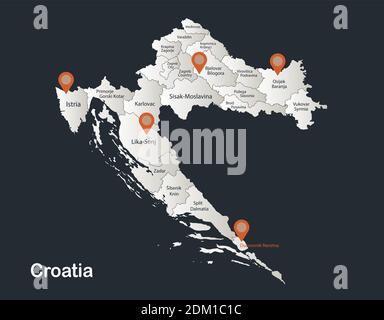 Kroatien Karte, Infografiken flaches Design Farben schneeweiß, mit Namen der einzelnen Regionen Vektor Stock Vektor