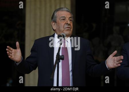 Santiago. Dezember 2020. Der ehemalige chilenische Präsident Eduardo frei Ruiz-Tagle spricht während einer Pressekonferenz nach einer Zeremonie anlässlich des 50. Jahrestages der diplomatischen Beziehungen zwischen Chile und China in Santiago am 15. Dezember 2020. Am Dienstag fand in Santiago eine Zeremonie zum 50. Jahrestag der diplomatischen Beziehungen zwischen Chile und China statt. Quelle: Xinhua/Alamy Live News Stockfoto