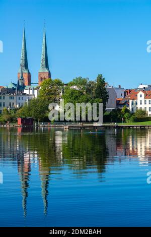 Mühlenteich und Dom, Hansestadt Lübeck, Schleswig-Holstein, Norddeutschland, Europa Stockfoto