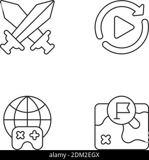 Virtuelle Unterhaltung lineare Symbole gesetzt Stock Vektor