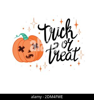 Halloween - Frohes Halloween! Vektor, Illustration von Kürbis und Schriftzug. Stock Vektor