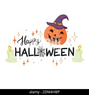 Halloween - Frohes Halloween! Vektor, Illustration von Kürbis und Schriftzug. Stock Vektor