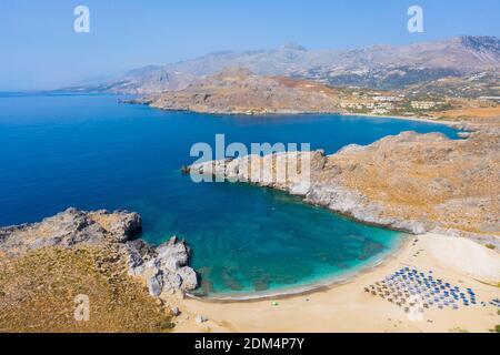 Aerial coastal view of Skinaria Beach on the south coast of Crete, Greece Stock Photo