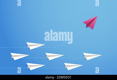 Konzept der Papierebene. Änderungen Richtung, andere Meinung, neue Idee, Führung. Origami-Papier Ebene ändern Richtung Vektor-Illustration Stock Vektor