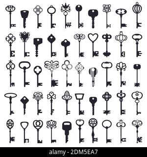 Vintage-Schlüssel. Antiker ornamentaler Safe-Schlüssel, alte und moderne Schlüssel klassische Silhouetten. Haus Sicherheits-Schlüssel Symbole Vektor Illustration Set Stock Vektor