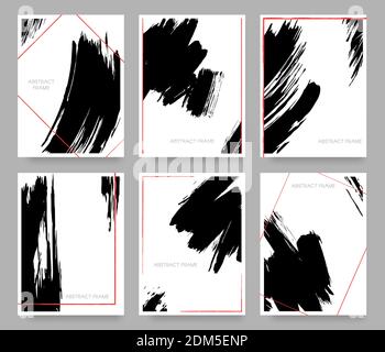 Strukturierter Bürstenhintergrund. Schwarze Tinte japanischen Stil Grunge Texture Poster. Minimalistische orientalische Kunst Vektor Hintergrund gesetzt Stock Vektor