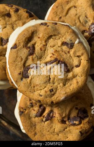Hausgemachte Eiscreme-Sandwiches mit Chocolate Chip Cookies Stockfoto