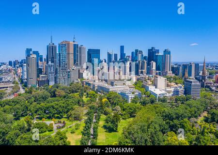 Stadtbild von Melbourne von Fitzroy Gardens, Australien Stockfoto
