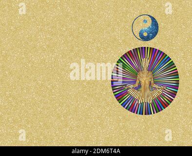 Spiritual background with buddha statue and mandala Stockfoto