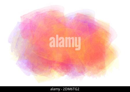 Lebhaftes Gelb, Orange und Rosa abstrakt Aquarell Wolke Splash auf weißem Hintergrund. Computergeneriertes Bild. Stockfoto