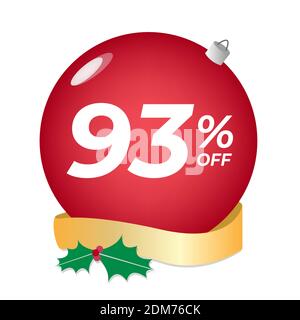 93 % Rabatt. Dreiundneunzig Prozent Rabatt. Weihnachtsangebot Banner. Rote Blase mit Ornamenten auf einem weißen Hintergrund Vektor. Stock Vektor