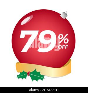 79 % Rabatt. Neunundsiebzig Prozent Rabatt. Weihnachtsangebot Banner. Rote Blase mit Ornamenten auf einem weißen Hintergrund Vektor. Stock Vektor