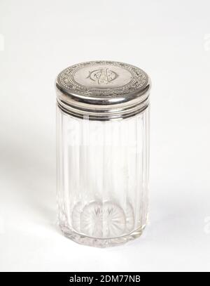 Flasche und Deckel, Glas, Silber, Größte Glasflasche mit silberner Oberseite, Teil des Satzes., ca. 1875, Container, Dekorative Kunst, Flasche und Deckel Stockfoto