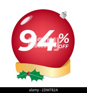 94 % Rabatt. Vierundneunzig Prozent Rabatt. Weihnachtsangebot Banner. Rote Blase mit Ornamenten auf einem weißen Hintergrund Vektor. Stock Vektor