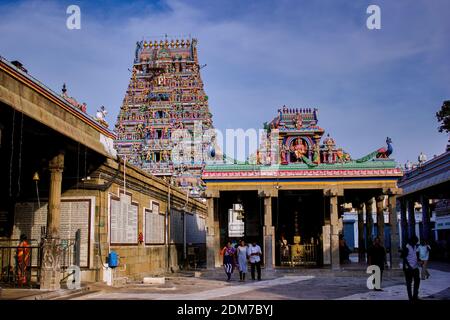 Chennai, Indien - 27. Oktober 2018: Kapaleeswarar Tempel ist das wichtigste Wahrzeichen von Mylapore und einer der beliebten und prominenten Hindu-Tempel im Süden Stockfoto