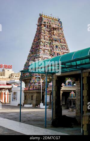 Chennai, India - October 27, 2018: Interior of Arulmigu Kapaleeswarar Temple an ancient Hindu architecture temple located in South India Stock Photo