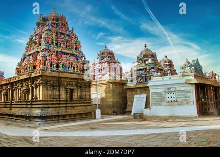 Chennai, India - October 27, 2018: Interior of Arulmigu Kapaleeswarar Temple an ancient Hindu architecture temple located in South India Stock Photo