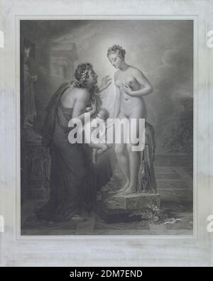 Pygmalion und Galatea, Jean N. Langier, französisch, 1785 - 1875, Anne-Louis Girodet de Roucy-Trioson, französisch, 1767 - 1824, Gravur auf china-Papier, aufgeklebt, Frankreich, 1824, Print Stockfoto