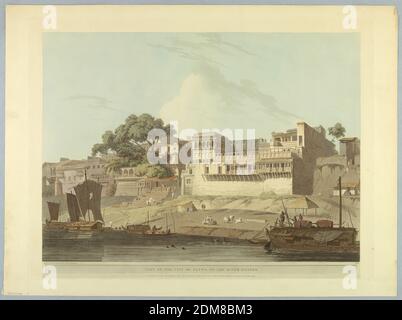 Teil der Stadt Patna, am Ganges, aus 'Oriental Scenery: Twenty Four Views in Hindoostan', Thomas Daniell, britisch, 1749 - 1840, farbige Aquatinta auf Papier, London, England, 1795-1803, Print Stockfoto