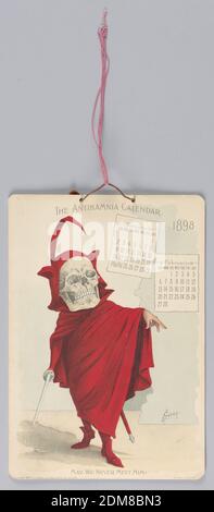 Der Antikamnia-Kalender: Januar und Februar, 1898: Mai Wir treffen ihn nie!, Louis Crusius, Amerikaner, 1862 - 1898, Louis Crusius, Amerikaner, 1862 - 1898, Chromolithographie auf Papier mit Schnur-Einband, Januar und Februar, 1898., New York, New York, USA, 1897, Grafikdesign, Kalender, Kalender Stockfoto