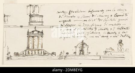 Design for a Table Centerpiece, Giuseppe Barberi, italienisch, 1746–1809, Feder und braune Tusche, Pinsel und braune Wäsche auf liniertem, cremefarbenem Papier, 'resser', Tischmittelstück für die Familie Altieri., Rom, Italien, 1790-1795, Metallarbeiten, Zeichnung Stockfoto