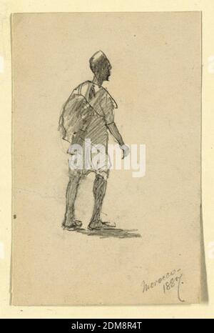 A Walking Moor, Howard Russell Butler, American, 1856 - 1934, Pencil. Papier., Vertikales Rechteck. Schräg von hinten rechts dargestellt. Bildunterschrift rechts unten: 'Morocco / 1887.', USA, 1887, Landschaften, Zeichnung Stockfoto