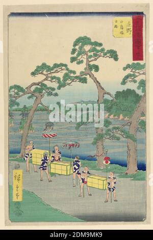 Shono aus der Serie 53 Stations of Tokaido, Ando Hiroshige, japanisch, 1797–1858, Holzschnitt in farbiger Tinte auf Papier, Japan, 1797-1858, Landschaften, Druck Stockfoto