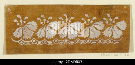 Entwurf für eine gestickte oder gewobene Horizontale Grenze der 'Fabrique de St. Ruf', Fabrique de Saint Ruf, Lyon, Frankreich, Pinsel und weiße Gouache auf glasierten Pauspapier, fantastische Pflanzen sind schräg über einer kettenartigen Kammgrenze abgebildet., Frankreich, 1805–1815, Zeichnung Stockfoto