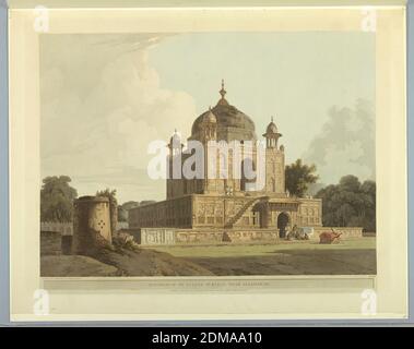 Mausoleum von Sultan Purveiz, bei Allahabad, aus 'Oriental Scenery: Twenty Four Views in Hindoostan', Thomas Daniell, britisch, 1749 - 1840, farbige Aquatinta auf Papier, London, England, 1795-1803, Print Stockfoto