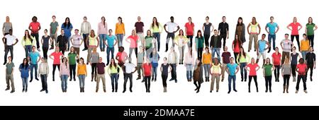 Junge Leute Menschen Menschen Gruppe Menschengruppe multikulturell in einer Reihe Hintergrund 6 Personen Stockfoto