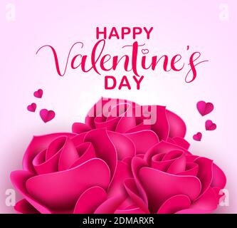 Valentine Rose Vektor Hintergrund-Design. Happy valentine's Day Text mit rosa Rosen Bouquet für romantische valentinstag Grußkarte Design. Stock Vektor