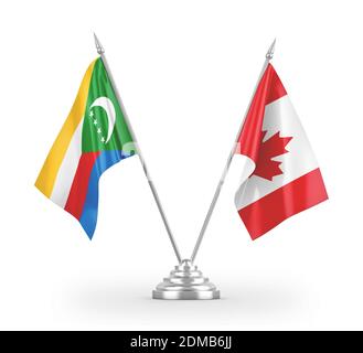 Kanada und Komoren Tabellenflags isoliert auf weißem 3D-Rendering Stockfoto