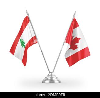 Kanada und Libanon Tischflaggen isoliert auf weißem 3D-Rendering Stockfoto