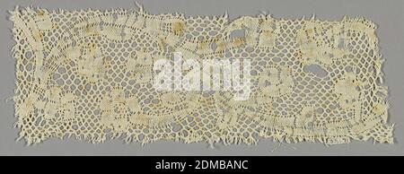 Fragment, Medium: linen Technique: bobbin lace (early Valenciennes ground), 18th century, lace, Fragment Stock Photo
