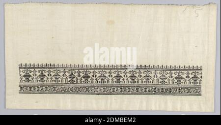 Band, Medium: Seide auf Baumwolle Technik: Gestickt, schmales Band von gestickten geometrischen Muster in schwarzer Seide auf Baumwolle., China, Ende des 19. Jahrhunderts, Stickerei & Stitching, Band Stockfoto