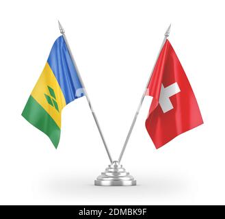 Schweiz und St. Vincent und die Grenadinen zwei Tischflaggen Isoliert Stockfoto