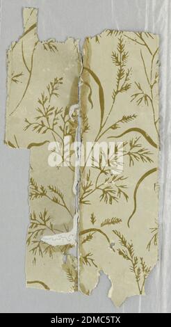 Seitenwand - Fragment, maschinell gedruckt, metallische Goldkörner auf grauem Grund, möglicherweise USA, 1875–85, Wandbeläge, Seitenwand - Fragment Stockfoto