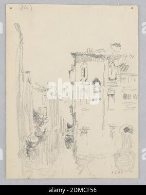 Ansicht von Venedig, Italien, Robert Frederick Blum, Amerikaner, 1857–1903, Graphit auf Wobentpapier, Skizze eines Kanals in Venedig., Venedig, Italien, 1881, Architektur, Zeichnung Stockfoto