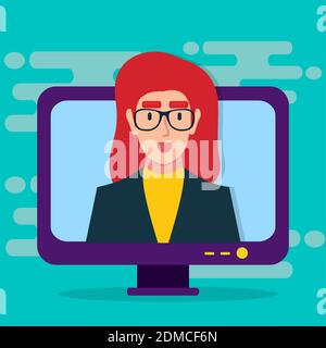 Frau Lehrer Lehre Online-Vektor-Illustration Stock Vektor