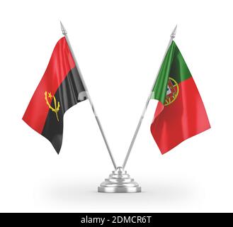 Portugal and Angola table flags isolated on white 3D rendering Stock Photo