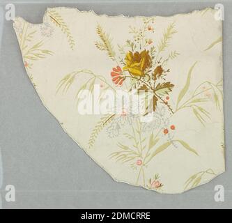 Seitenwand - Fragment, maschinenbedruckt auf Papier, Spray von Blumen und Gräsern. Gedruckt in Farben auf weißem Grund., USA, ca. 1895, Wallcoverings, Sidewall - Fragment Stockfoto