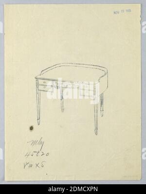 Tracing of Design for Semi-Circular Writing Table, A.N. Davenport Co., Carbon Tracing und Graphit auf dünnem cremefarbenem Papier, 27. November 1905, Möbel, Zeichnung Stockfoto