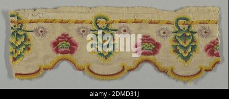 Textil, Medium: Wolle auf Wolle; Leinentechnik: Krempelwolle lange und kurze Stitch-Stickerei auf Köper-Webart, gezackter Schrott, Wolltwill mit Leinen unterlegt, stark in polychromen Wollfarben bestickt in schlichtem, steifem floralem Design, meist in langen und kurzen Stitch., Ende 17. Jahrhundert, Stitching & Stitching, Textil Stockfoto