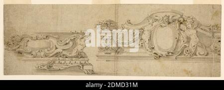 Basis und Overdoor, Stift und grau-braune Tinte, grau wash Support: Weiß gebeiztes Papier, Italien, Italien, ca. 1675, Architektur, Zeichnung Stockfoto