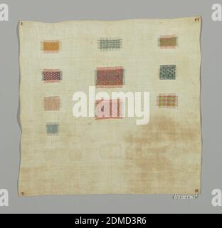 Sampler, Medium: Seide und metallische Stickerei, Leinenstifttechnik: Gestickt, fünfzehn Muster von Verstampfen in verschiedenen Mustern; in jeder Ecke eine Initiale 'L M E M.', Niederlande, Ende 18. Jahrhundert, Stickereien & Stitching, Sampler Stockfoto