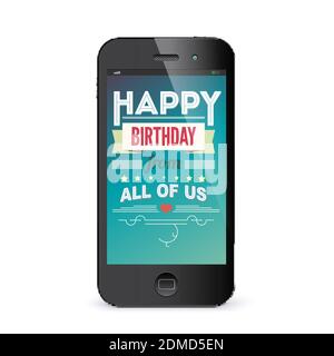 Smartphone mit Begrüßungsbildschirm. Happy Birthday Banner auf dem Bildschirm des Smartphones. Stock Vektor