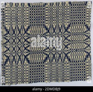 Coverlet fragment, Medium: wool, cotton Technique: plain weave with supplementary weft patterning (overshot), Squares with various geometric fillings formed by dark blue pattern wefts on a cloth ground of undyed cotton. Reversible., Ohio, USA, early 19th century, woven textiles, Coverlet fragment Stock Photo