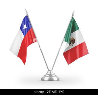 Mexiko und Chile Tischflags isoliert auf weißem 3D-Rendering Stockfoto