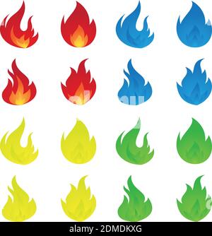 Schlichte bunte Icon Flammen im flachen Stil. Vektor-Set von Feuer und Flamme Symbole. Vektorgrafik EPS.8 EPS.10 Stock Vektor